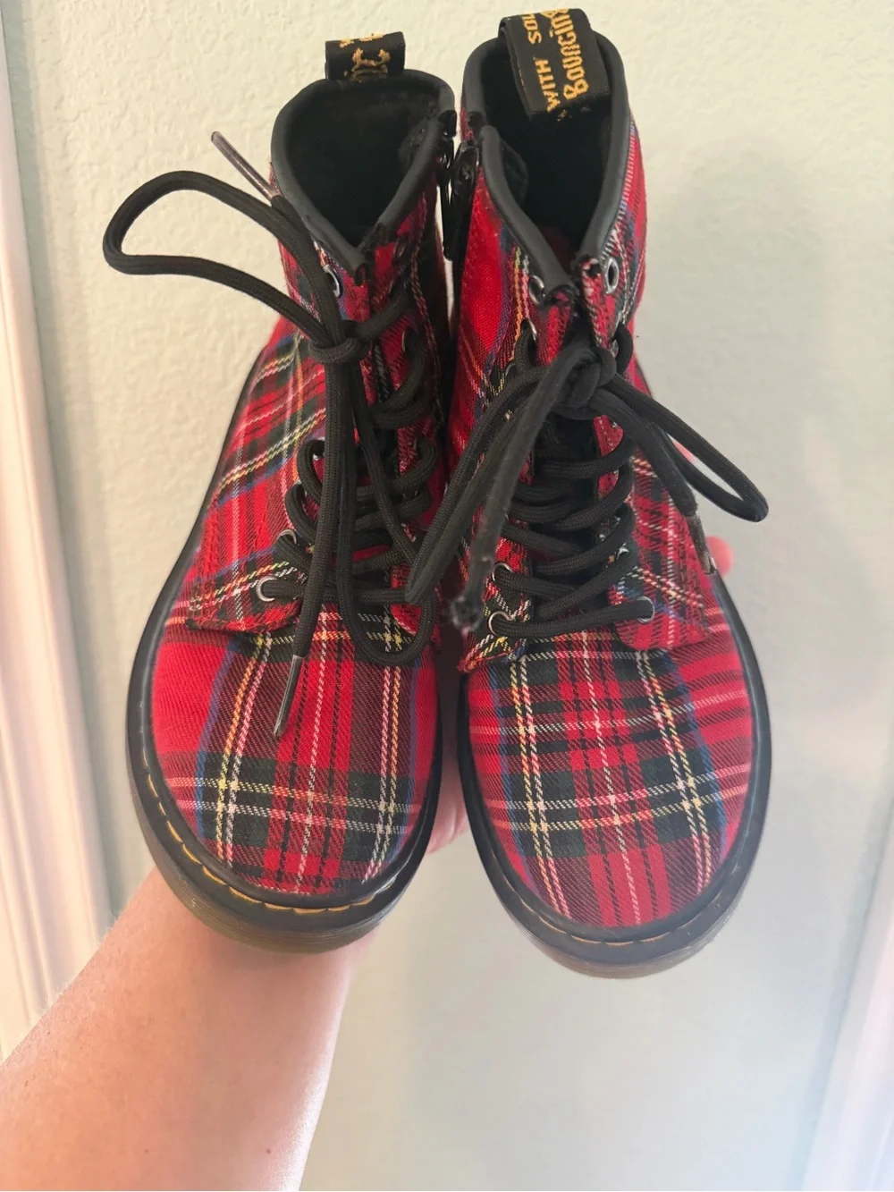 Dr. Martens 1460 Black and Red Tartan Boots - Sz 1